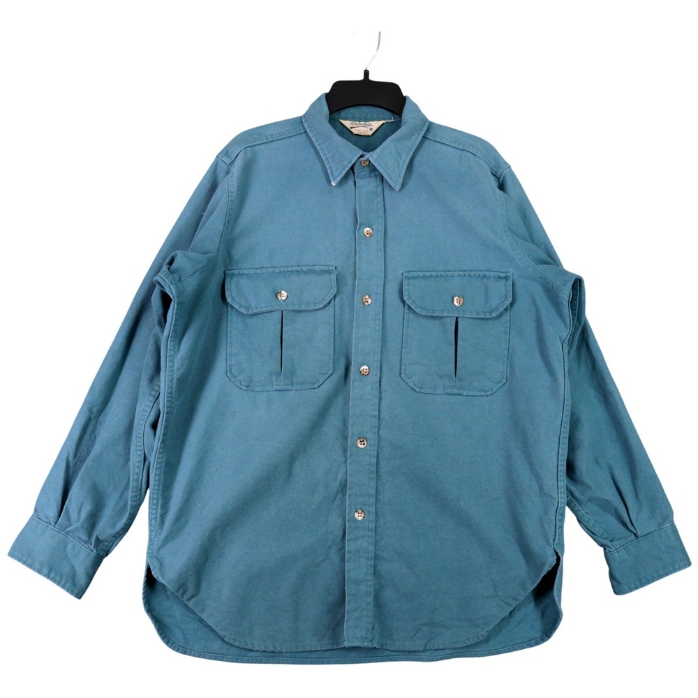Cabelas Canvas Button Down Shirt Mens L Heavyweight Dual Pocket Rugged Workwear